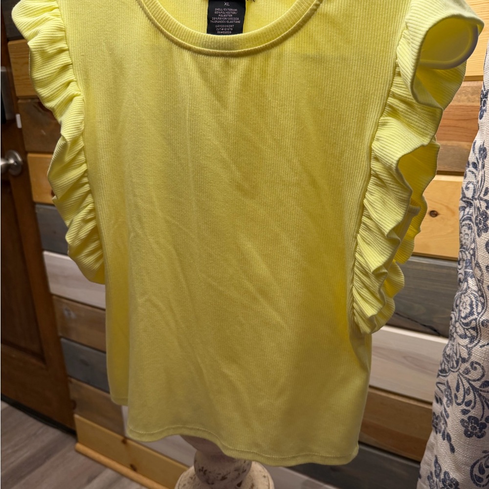 Xtraordinary Lemon Ruffle Sleeve Top